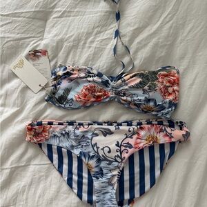 Agua Bendita Floral and Striped Bikini - Blue, Pink, Green